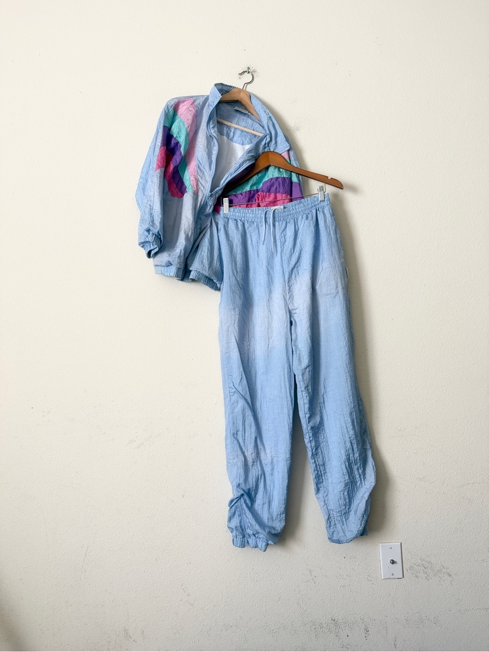 Vintage 90s Pierre Cardin LARGE blue colorblock windbreaker set jacket bottoms